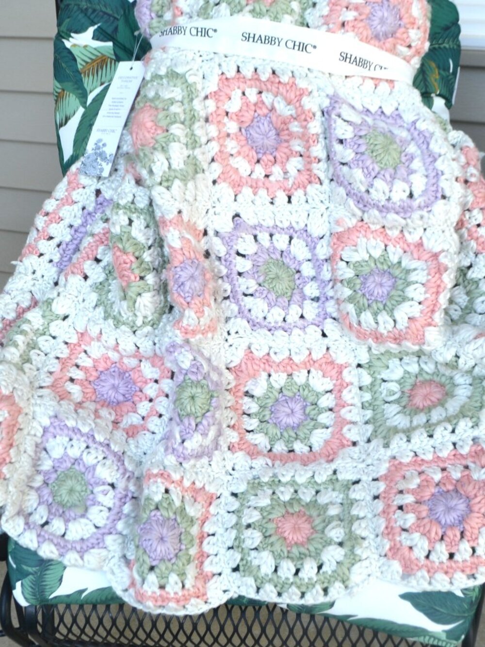 Crochet Granny Shabby Chic Throw NWT Pastels